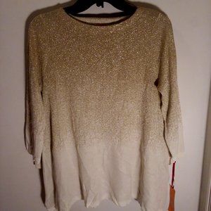 Womens Ruby Rd. Sweather Weather Ceam and Gold Long Sleeve PM  NWT